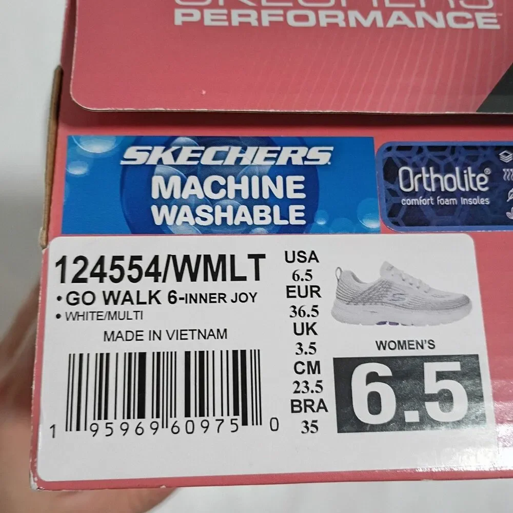 SKECHERS GO WALK 6 Women’s Size 6.5 White Lilac Sneakers 124554 EUC